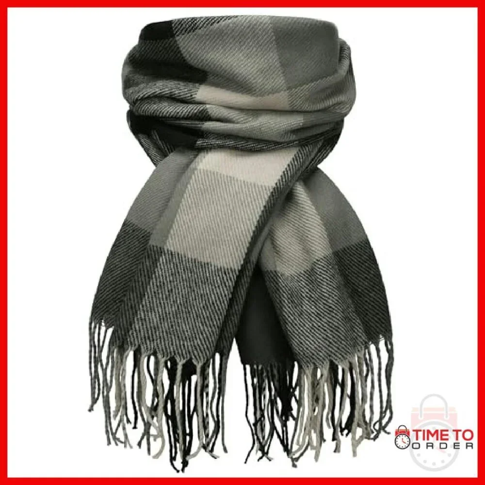 Oversized Plaid Winter Scarf Shawl Wrap Soft Warm Cashmere-Like Acrylic